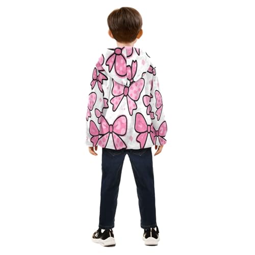 Pink Polka Dot Bow Pattern Toddler Fleece Jacket Girl Boys Hooded Fleece Jacket Coat Warm Outwear Zip-up 3-10T4