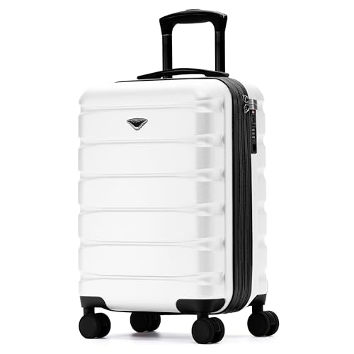 Flight Knight 21.5x15.5x9 Expandable Carry On Suitcase Hardside TSA Lock & USB C Port Lightweight Luggage Silent Double Spinner Wheels Maximum Canada Air Overhead Bag Airlines Approved White