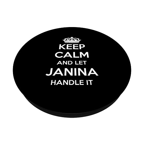 Keep Calm Handle It - Personalized First Name Funny Janina PopSockets Swappable PopGrip, Black - Image 2