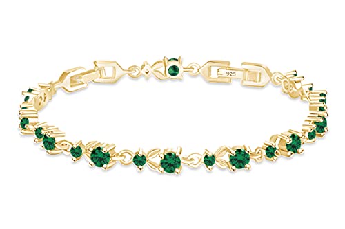 AFFY 14k Yellow Gold Over Sterling Silver Leaf Shape Tennis Bracelet Gift For Her