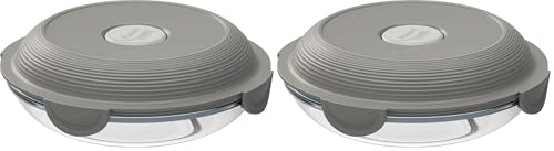 Maped Picnik - Assiette à Déjeuner en Verre avec Couvercle Etanche - Bol Boite Alimentaire Compatible Micro-Ondes, Four et Lave-Vaisselle - 700 ml - Gris (Lot de 2)
