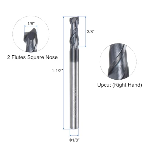 Image of uxcell Carbide Square End Mill, 1 /8 inch Diameter TiAlN Coated 2 Flutes Milling Bit Cutter, for Hardened Steel Stainless Steel Alloy Metal, 1 /8 inch Shank 3 /8 inch Cut Length 1-1 /2 inch Long HRC50