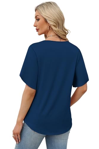 Image of WIHOLL Womens Summer Tops Short Petal Sleeve Shirts Fashion V Neck Womens Clothing