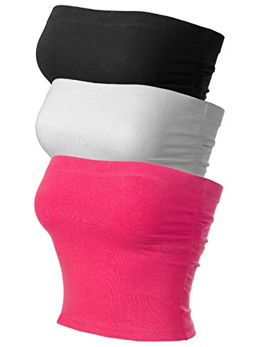 Image of MixMatchy Women's 3 Pack Tube Top Built-in Bra Strapless Ruched Bandeau