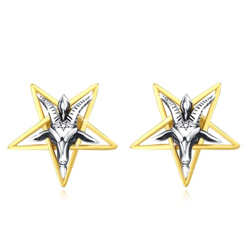 Pendientes de cabeza de cabra de Satanás elaborados en plata esterlina con acabados pulidos