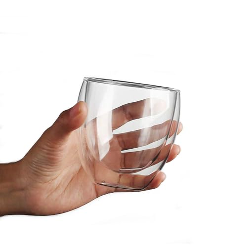 Image of IndusBay 250 ML Borosilicate Glass Double Wall Tumbler Mug Cup Insulated Glass for Hot Cold Juice Whisky Milk, 3 Piece
