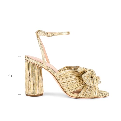 Image of MICIFA Women's Gold Bow Heels Sandals Bride Wedding Block Chunky Heels Ankle Strap Shoes Bow Knot