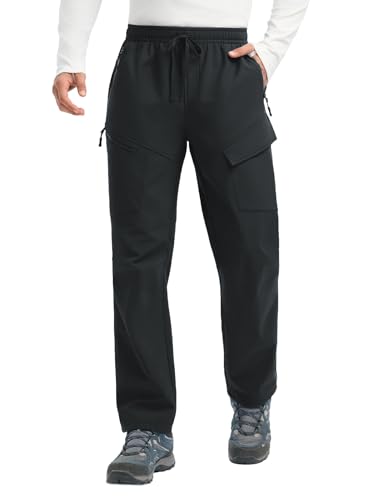 baleaf Wanderhose Herren Thermohose Softshellhose Wasserabweisend Cargohose Outdoorhose Trekkinghose Skihose MTB Hose Lang Fahrradhose Winter Schwarz XL