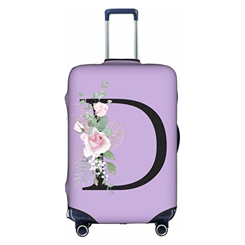 HAUYE Flower Letter D Purple Luggage Cover Elastic Washable Stretch Suitcase Protector Anti-Scratch Travel Suitcase Cover for Kid and Adult XL (29-32 inch suitcase)
