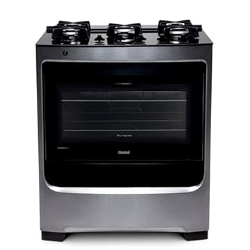 Fogão Consul 5 bocas cor Inox com mesa de vidro e grade de ferro fundido - CFS5VAR BIVOLT