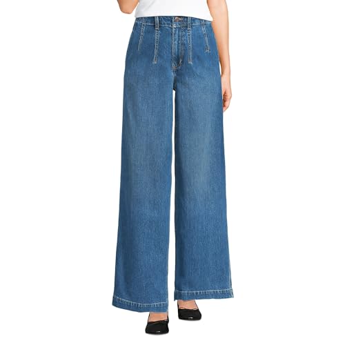 Lands' End Women's Petite Soft Denim High Rise Wide Leg Top Stitch Trousers