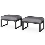 RoyalCraft 2 Pieces Aluminum Outdoor Patio Ottoman Set, Outdoor Foot Stools with Thick Cushion, Small Seat Furniture for Porch Balcony Backyard, Grey