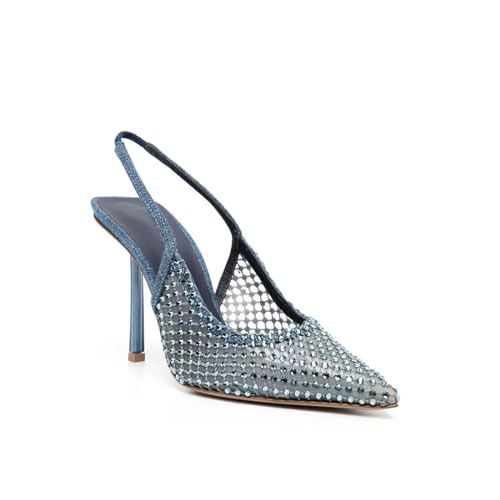Rhinestone Mesh Slingback High Heels Stiletto Pumps Slip on Dress Shoes for Dating Party Working