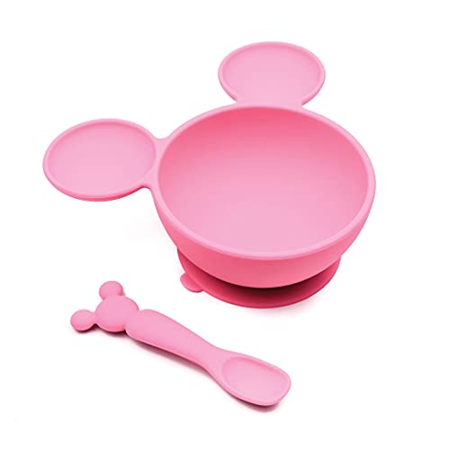 Bumkins Disney Minnie Mouse Suction Silicone Baby Feeding Set, Bowl, Lid, Spoon, BPA-Free, First Feeding, Baby Led Weaning , 3 Piece Set