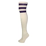 AJs Retro Thigh High Tube Socks - White, Purple
