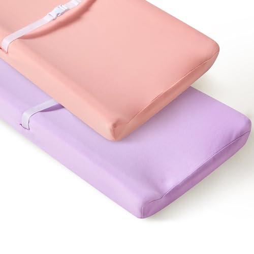 Image of QUENESS 2 Pack Baby Changing Pad Cover, Stretchy Cotton Comfort Diaper Changing Table Covers for Baby Girls and Boys, Ultra Soft Breathable Changing Pad Sheets, Fit 32"/34" x 16" Pad