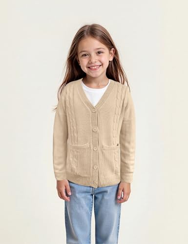 Image of Girls' Cardigan Sweater Long Sleeve Button Down Knit Sweater with Pockets School Uniform Outerwear 4-13 Years
