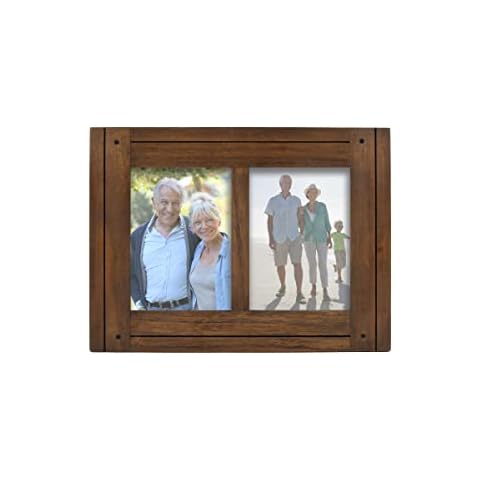 Prinz Homestead Double 5x7 Picture Frame in Dark Walnut - Distressed Rustic Decor Wood Photo Frame, Two-Way Easel, Wall or Tabletop Display Cover