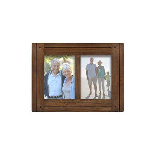 Prinz Homestead Double 5X7 Picture Frame In Dark Walnut - Distressed Rustic Decor Wood Photo Frame, Two-Way Easel, Wall Or Tabletop Display #TOP12