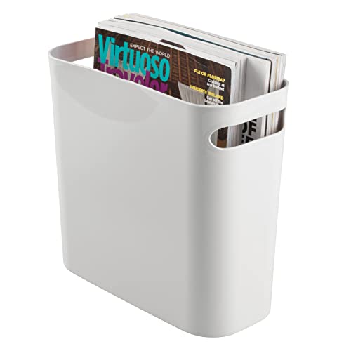 Mdesign Plastic Small Trash Can, 1.5 Gallon/5.7-Liter Wastebasket, Narrow Garbage Bin, Handles For Bathroom, Laundry, Home Office, Holds Waste, Recycling, 10" High, Aura Collection, 2 Pack, Light Gray #TOP6