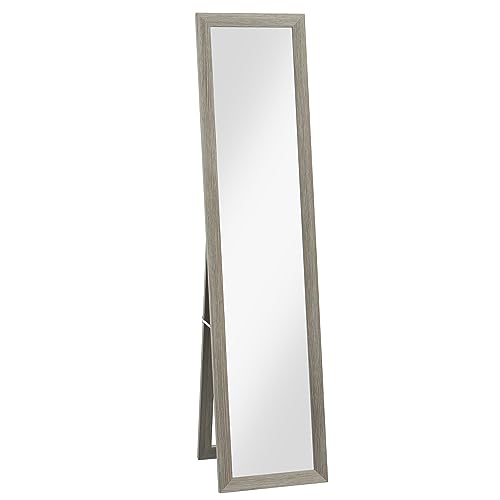 HOMCOM Miroir rectangulaire sur Pied Mural ou à Poser avec Cadre en Bois pour Salon Chambre à Coucher 37 x 157 cm Gris