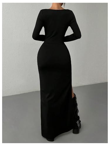 Floerns Women's Long Sleeve Pencil Dress Scoop Neck Slit Hem Bodycon Long Dress2