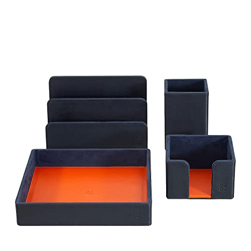 Set da scrivania ufficio Colorful Caraibi di DUDU in vera pelle multicolore composto da svuotatasche, porta penne, porta lettere e porta block notes.