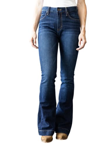 Kimes Ranch Women's Jennifer Ultra-High Rise Wide Flare Dark Wash Blue Jeans, 0-36