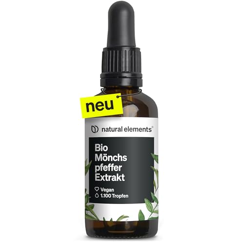 natural elements Bio Mönchspfeffer Tropfen 300mg Mönchspfefferextrakt aus Vitex Agnus Castus pro Tagesdosis 50ml (1.100 Tropfen) für 5 Monate vegan hochdosiert ohne unnötige Zusätze