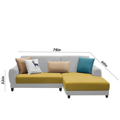 Image of Kraven RHS 4 Seater L Shape Sofa Set for Living Room (Yellow Grey Fabric) Premium Fabric Sofa