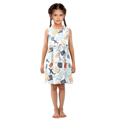 Passports Boarding Airplane Girls Summer Sleeveless Dress Casual Sundress 2-8 Years4