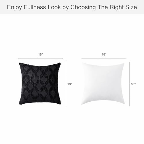 Volcanics Pack of 2 Faux Wool Throw Pillow Covers 20x20 Inches Decorative Farmhouse Velvet Couch Pillow Case Soft Plush Square Boho Cushion Pillowcase, Black