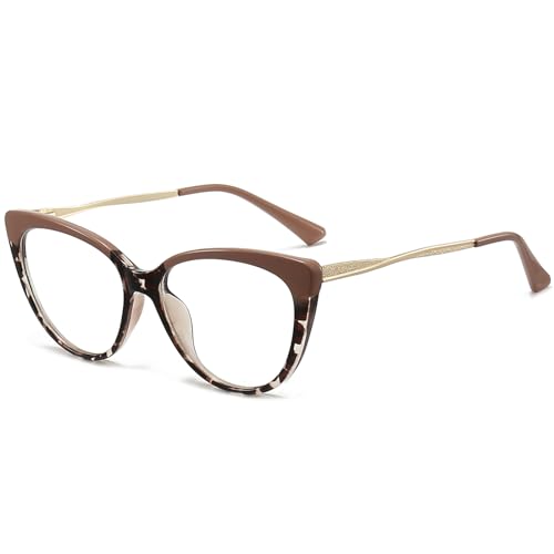 ANRRI Classic Elegant Cat Eye Style Blue Light Blocking Computer Glasses for Women Brown Tortoise Frame