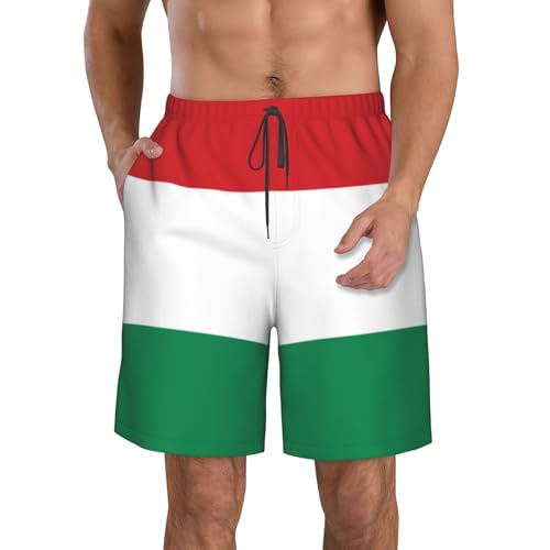 Flag of Hungary Men's Beach Pants-Quick-Dry & Comfortable Mens Beach Shorts for Men, Perfect for Surfing and Everyday Wear White
