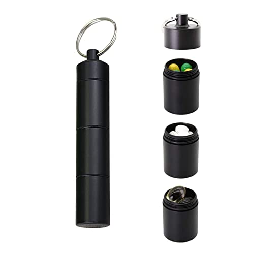 LIUJZZJ Pillendoosje sleutelhanger waterdicht met 3 deelbare vakken kleine tablettendoos voor onderweg pillendoosje
