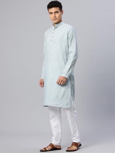 Image of Majestic Man Men's Cotton Regular Fit Traditional Mandarin Collar Ethnic Motifs Solid Long Kurta