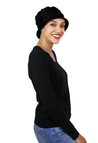 Womens Hat Chemo Headwear Ladies Head Coverings Cotton Cap Cloche Summer Seattle Chic (Black) #TOP1