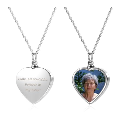 Zysta Personalized Photo Ashes Necklace for Women Men Custom Engraving Picture & Text Cremation Jewelry Urn Necklace for Ashes Memorial Keepsake for Loss Loved One