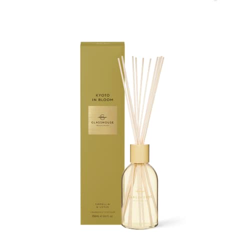 Glasshouse Fragrances Kyoto in Bloom Reed Diffuser, Home Fragrance & Perfume Scented Room Decor, Natural & Oil Free, Camellia & Lotus, 8.5 Oz (250mL)