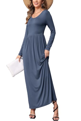 Image of EUOVMY Women's Long Sleeve Loose Maxi Dresses Casual Long Dresses with Pockets