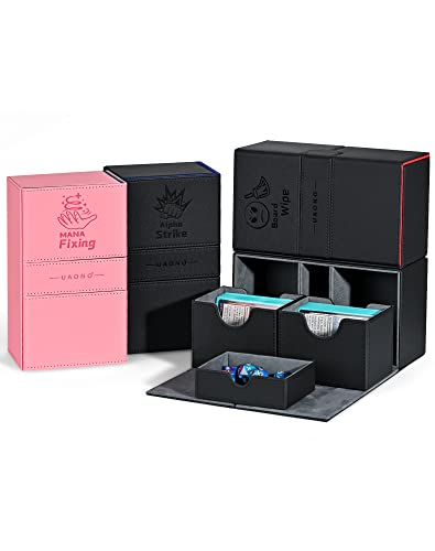 Uaono Mtg Commander Deck Box For Trading Cards, Premium Double Tcg Deck Cace With Dice Tray Fits 200+ Double Sleeved Cards, Sideloader Card Storage Box For Magic Yugioh Ptcg (Black&Red,Board Wipe) #TOP6