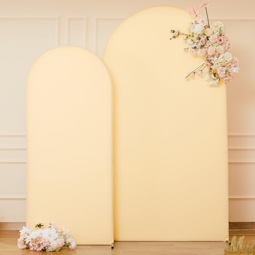 Image of Champagne Arch Covers 2 Set 7.2 and 6ft Champagne Arch Backdrop Cover Spandex Fitted Wedding Arch Stand Covers for Birthday Party Baby Shower Bridal Shower Wedding Banquet Photo Balloon Arch Backdrop