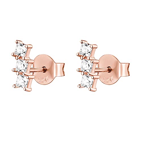 Pavoi 14K Rose Gold Plated 925 Sterling Silver Post Princess Cut Ear Crawlers | Cubic Zirconia Ear Crawler | Womens Trendy Earrings #TOP2