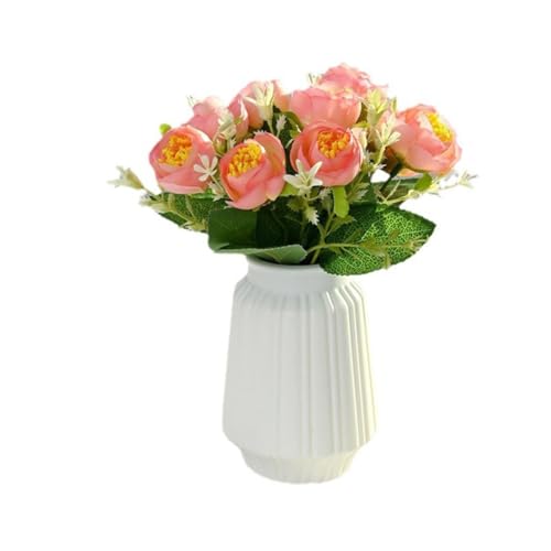 EasyByMall Planta artificial de peonía pequeña en maceta con maceta de ABS, flores falsas de seda para decoración del hogar, oficina, boda, no necesita riego, varios colores disponibles