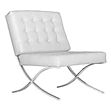 Studio Designs Home Atrium Lounge, Accent Chair in White Bonded Leather and Chrome Metal