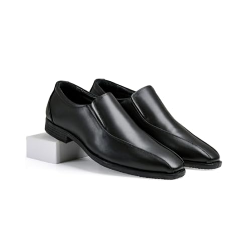Image of Chardonnay Men's Black Leather Slip On Formal Shoes | Comfortable Loafers for Office, Business
