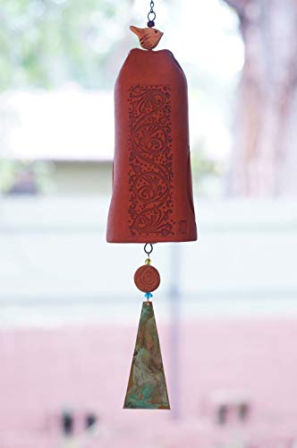 Unique Red Wind Chime Garden Bell with Bird Sculpture Art Copper Patina Wind Chimes Garden Gifts-Under 50 Handmade Gift Under 50 Gift for Her