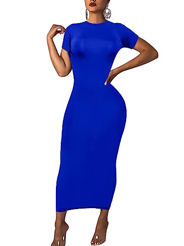 Image of Women's Long Bodycon Dresses Leopard Print Casual Maxi Club Party Tight Dress Short Sleeve