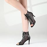 YCALCP Buty do tańca towarzyskiego do kostki dla kobiet Buty do tańca towarzyskiego do kostki dla kobiet Moda Buty do tańca towarzyskiego do salsy z siateczki,DS-970-PU-Czarny-9-S,EU 39