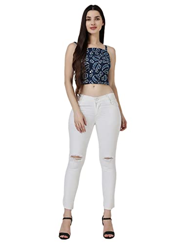 Image of POPWINGS Women Casual Bagru Print Crish Cross Back Pom Pom Crop Top for Women || Sleeveless Summer Crop Top for Women || Square Neck Stylish Pom Pom Women Top